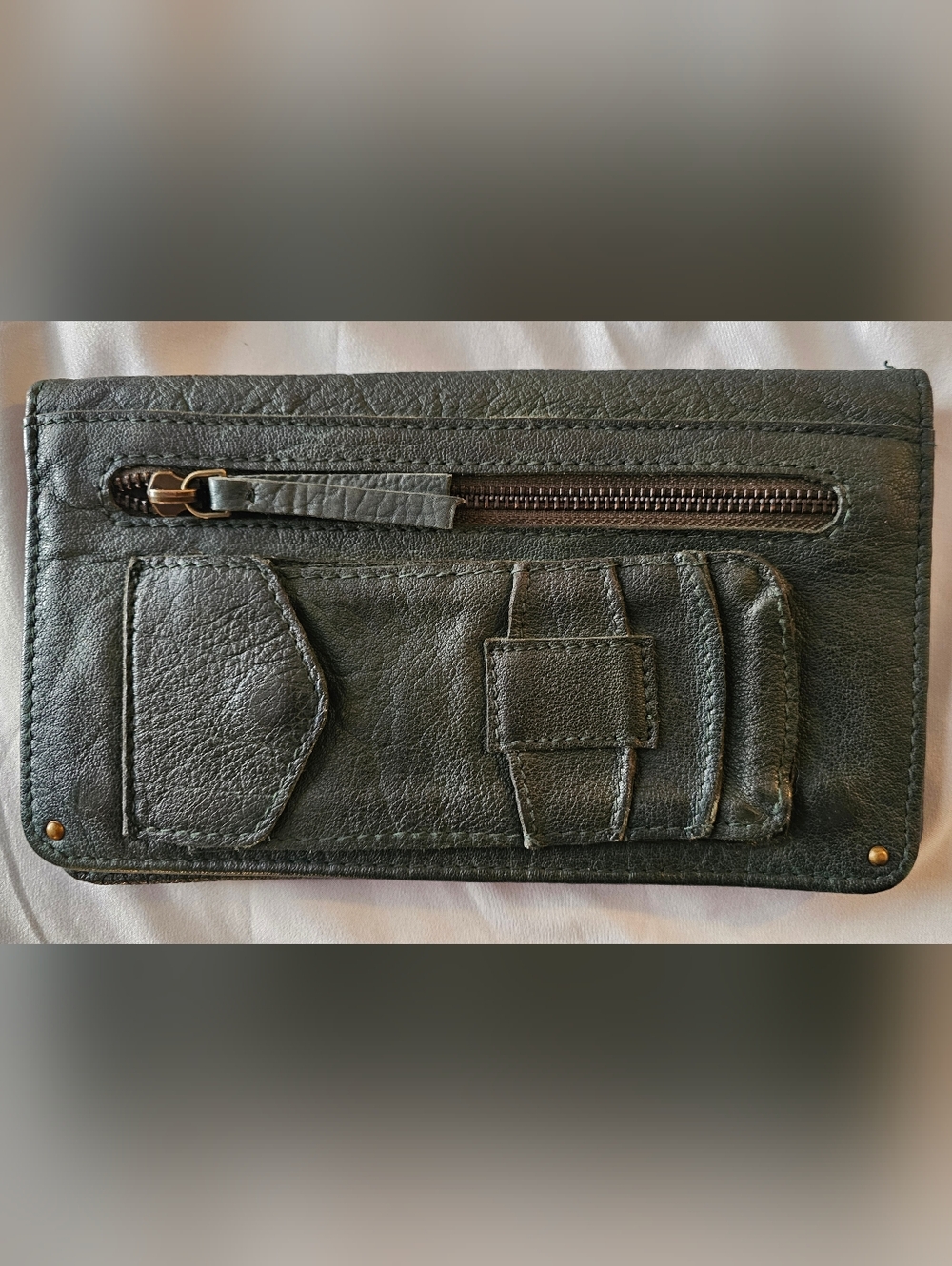 Free People Olive Green Leather Wallet Clutch